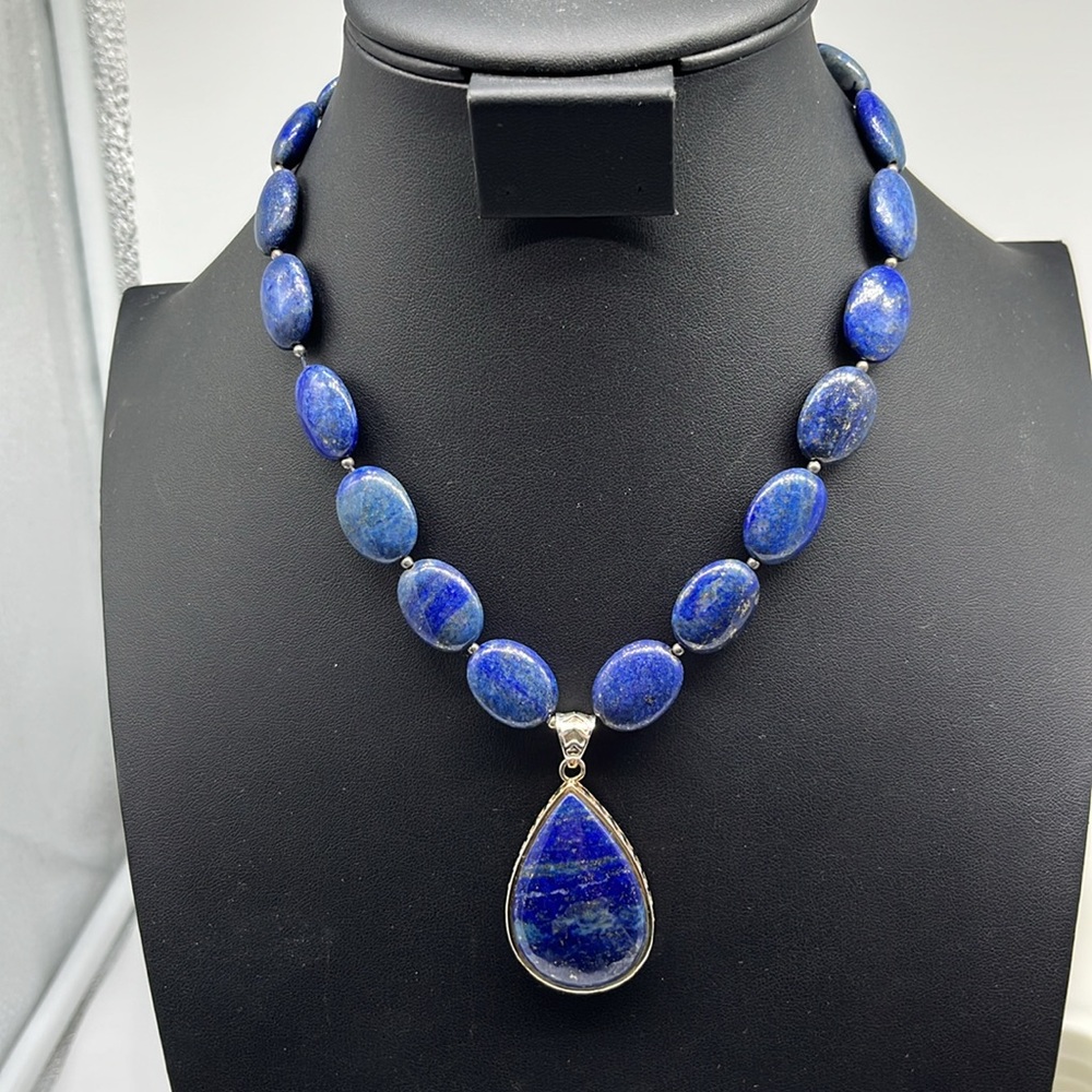 Lucas Lameth sterling silver Lapis Lazuli necklace marked 925 LUC